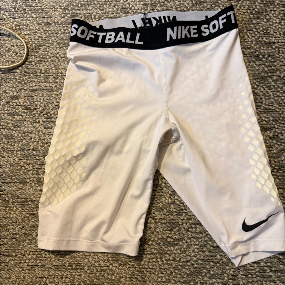 Nike White Softball Shorts with Black Waistband